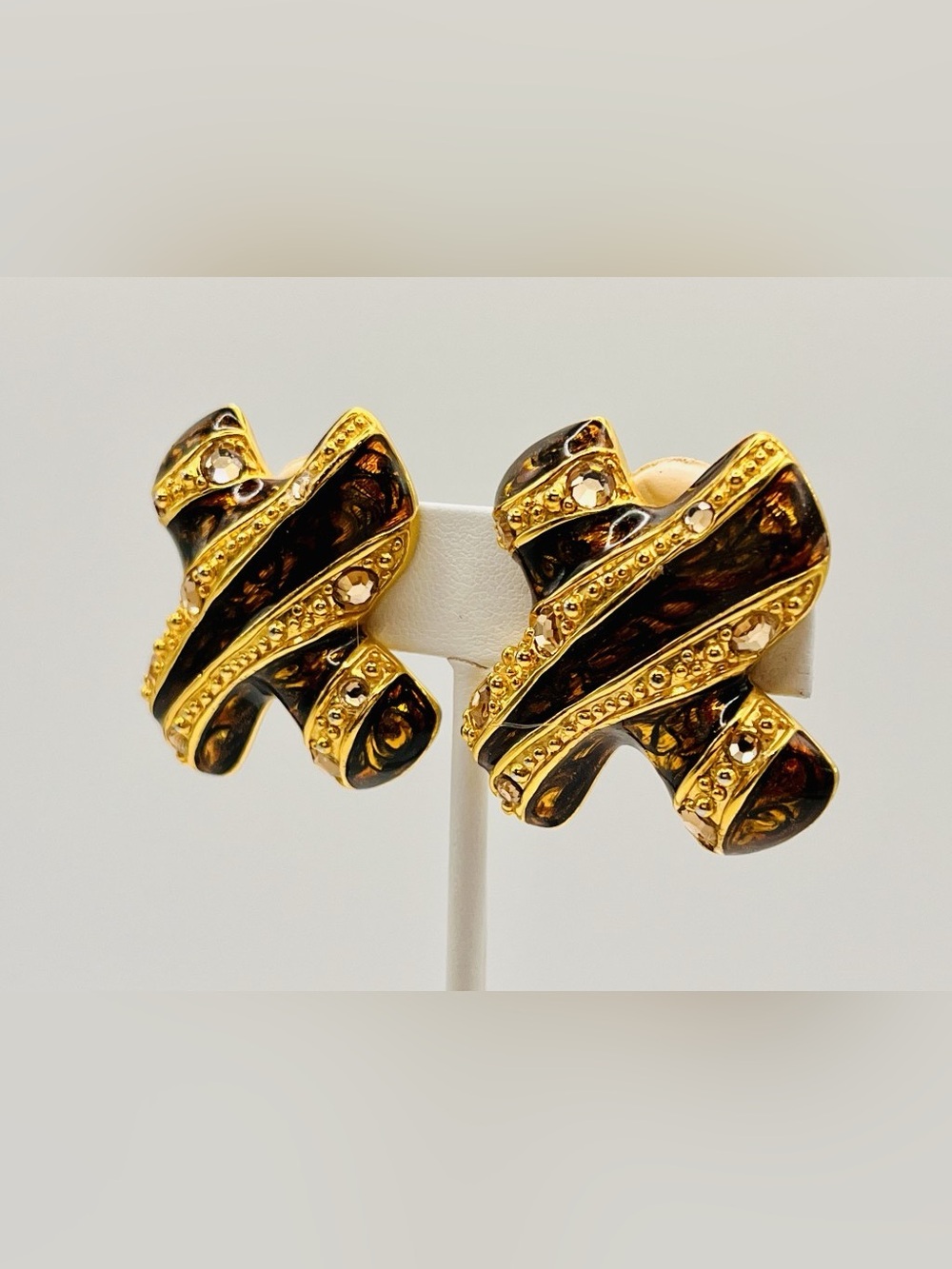 Vintage Gold and Tortoiseshell X Clip-On Earrings
